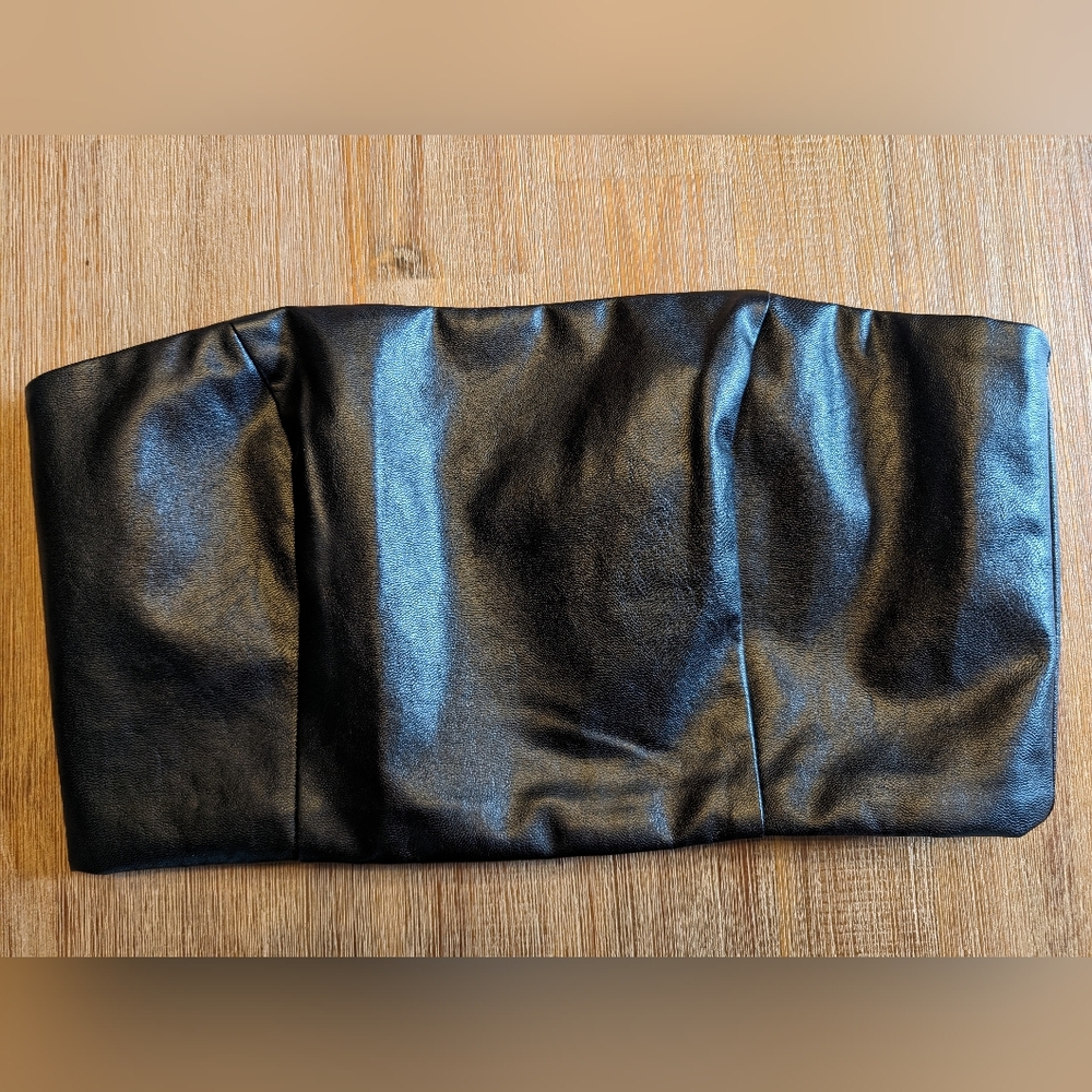MAJORELLE Chloe Tube Top in Black Faux Vegan Leather Size Small - Picture 4 of 11